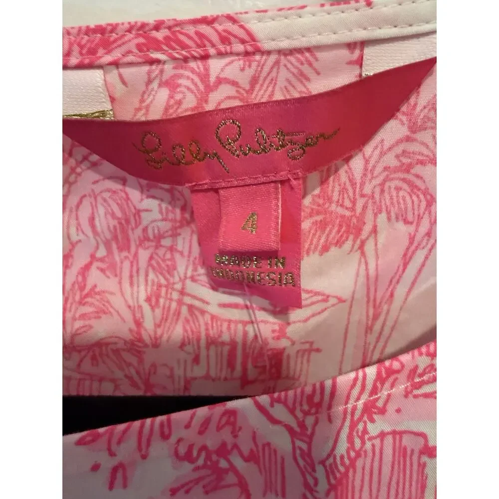 Lilly Pulitzer Barbara Top Palm Beach Anniversary Toile Pink White Sz 4 - NWT